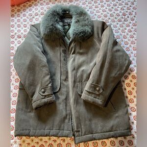 EUC Vintage 90s Real Fox Fur Collar Gray Coat size Large LP